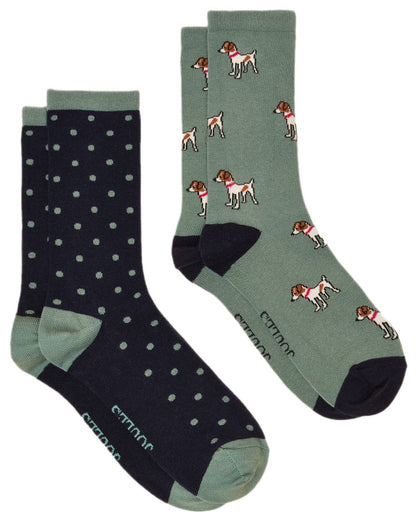 Green Blue Coloured Joules Everyday 2 Pack Socks on white background 