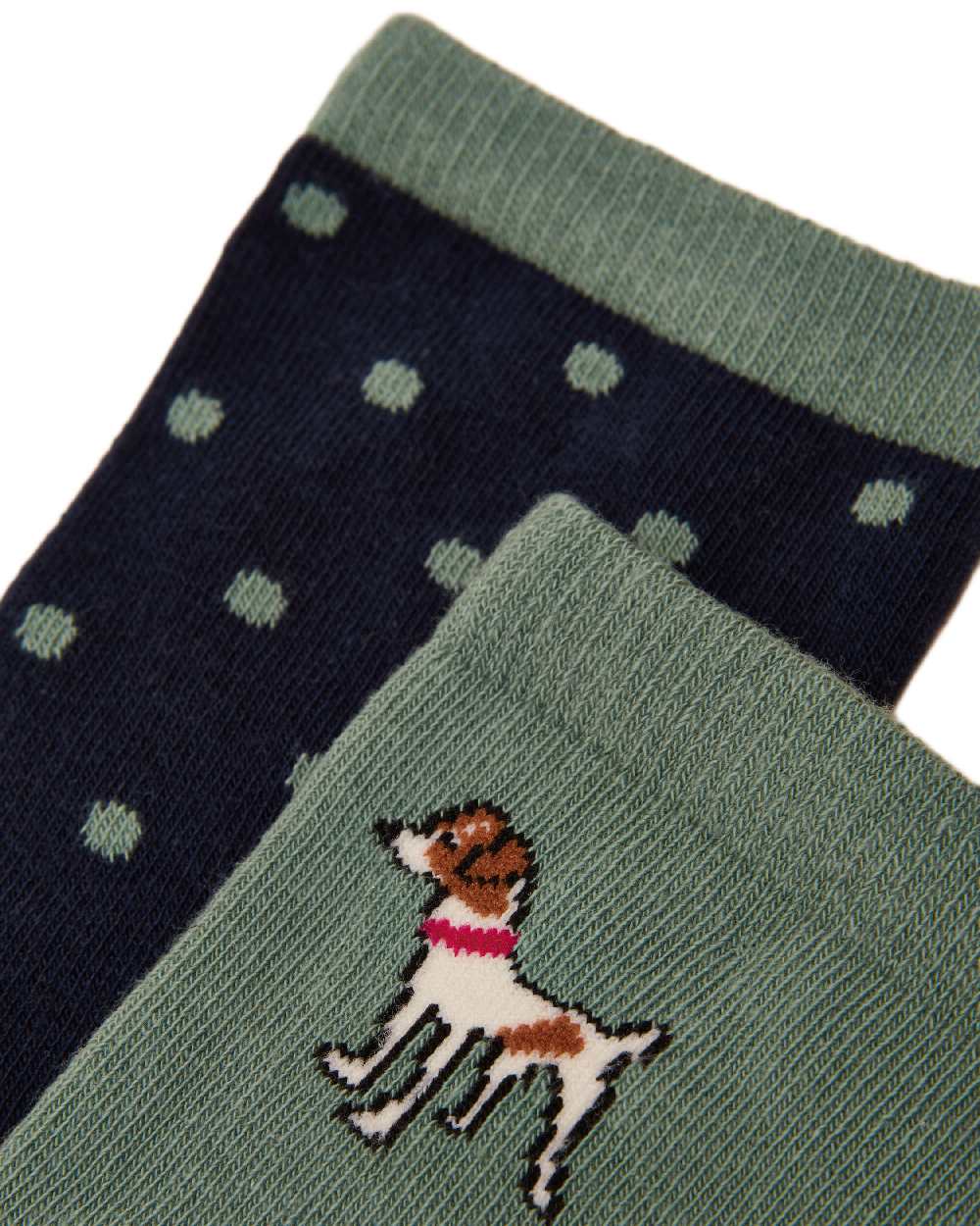 Green Blue Coloured Joules Everyday 2 Pack Socks on white background 