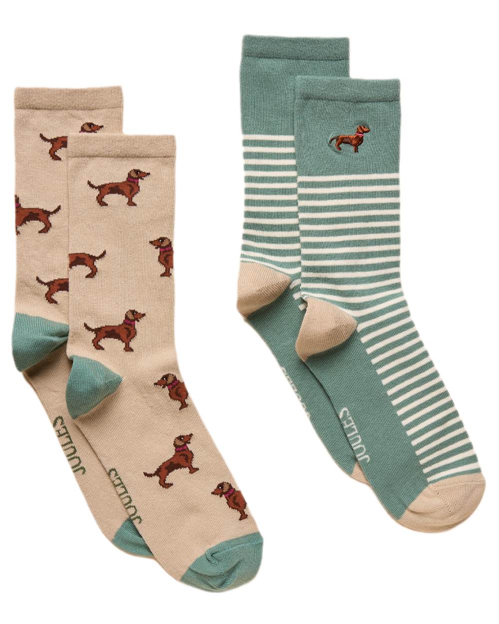 Khaki Cream Coloured Joules Everyday 2 Pack Socks on white background 