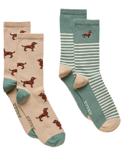 Khaki Cream Coloured Joules Everyday 2 Pack Socks on white background 