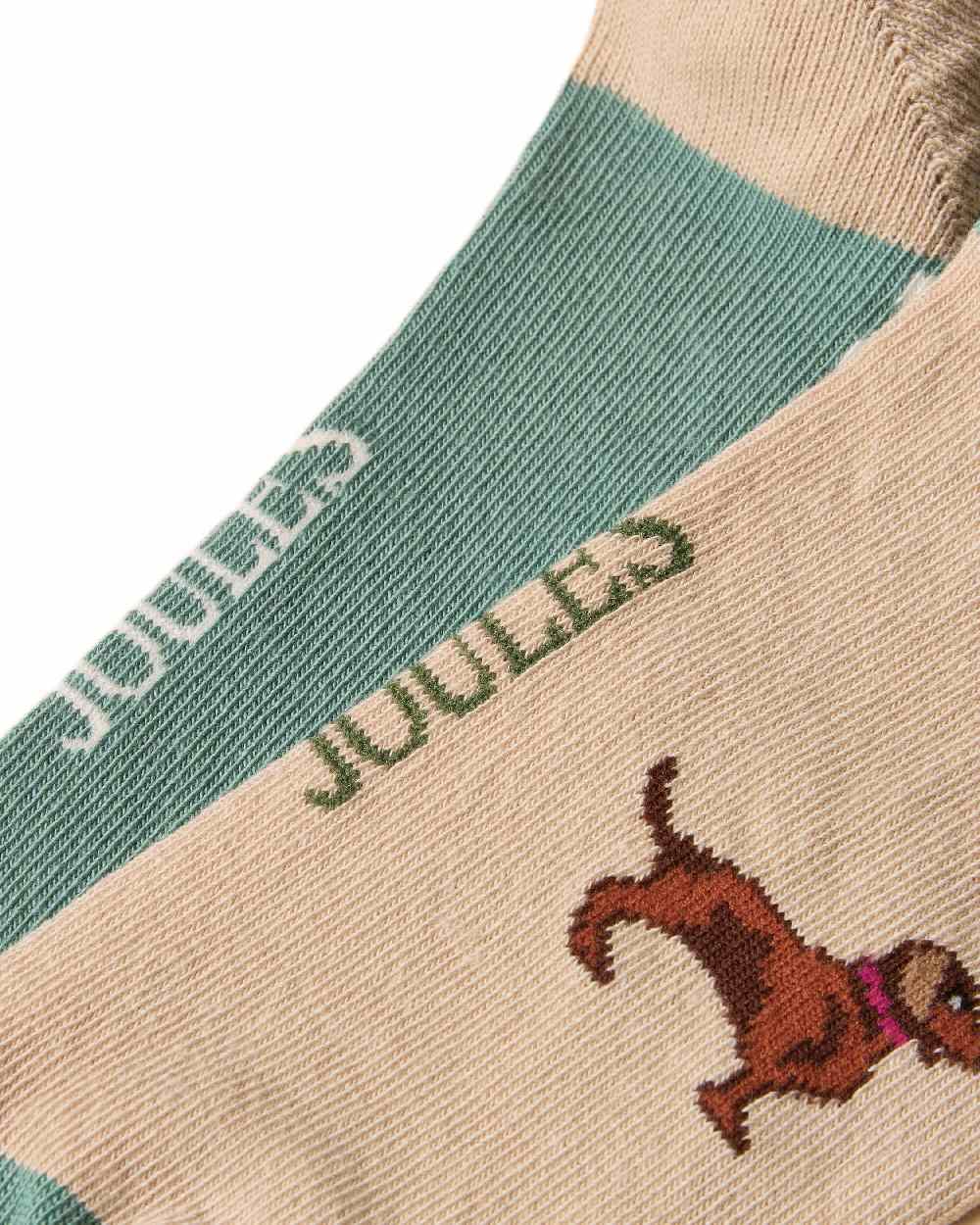 Khaki Cream Coloured Joules Everyday 2 Pack Socks on white background 