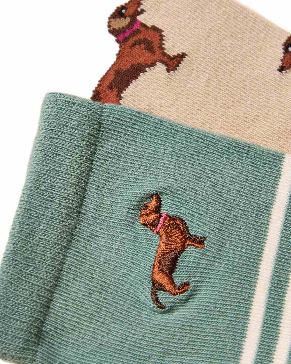 Khaki Cream Coloured Joules Everyday 2 Pack Socks on white background 