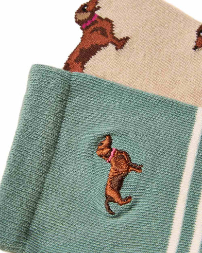 Khaki Cream Coloured Joules Everyday 2 Pack Socks on white background 