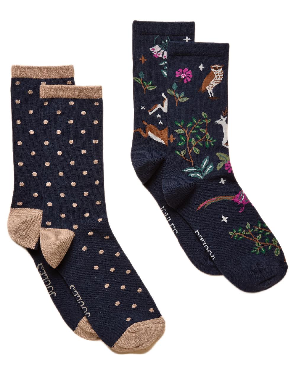 Multi Navy Coloured Joules Everyday 2 Pack Socks on white background 