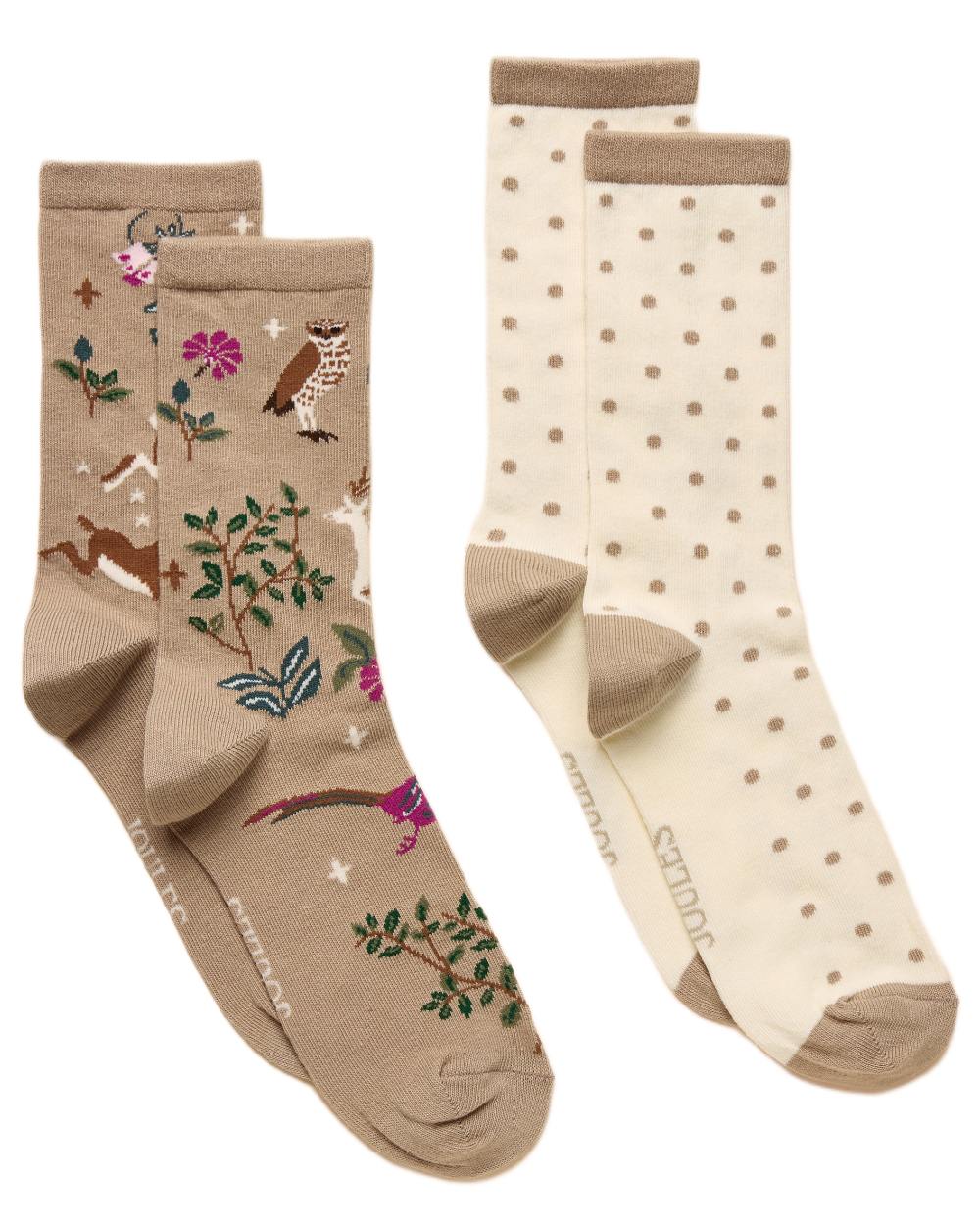 Multi Neutral Coloured Joules Everyday 2 Pack Socks on white background 