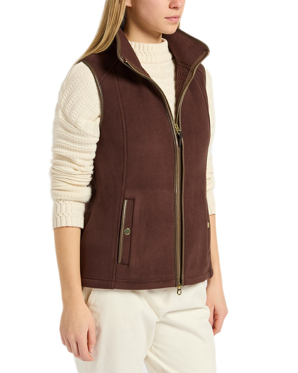 Brown Coloured Joules Fairbourne Fleece Gilet on white background 