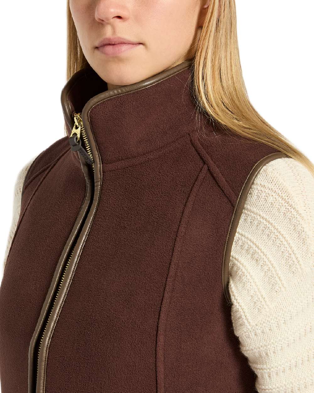 Brown Coloured Joules Fairbourne Fleece Gilet on white background 