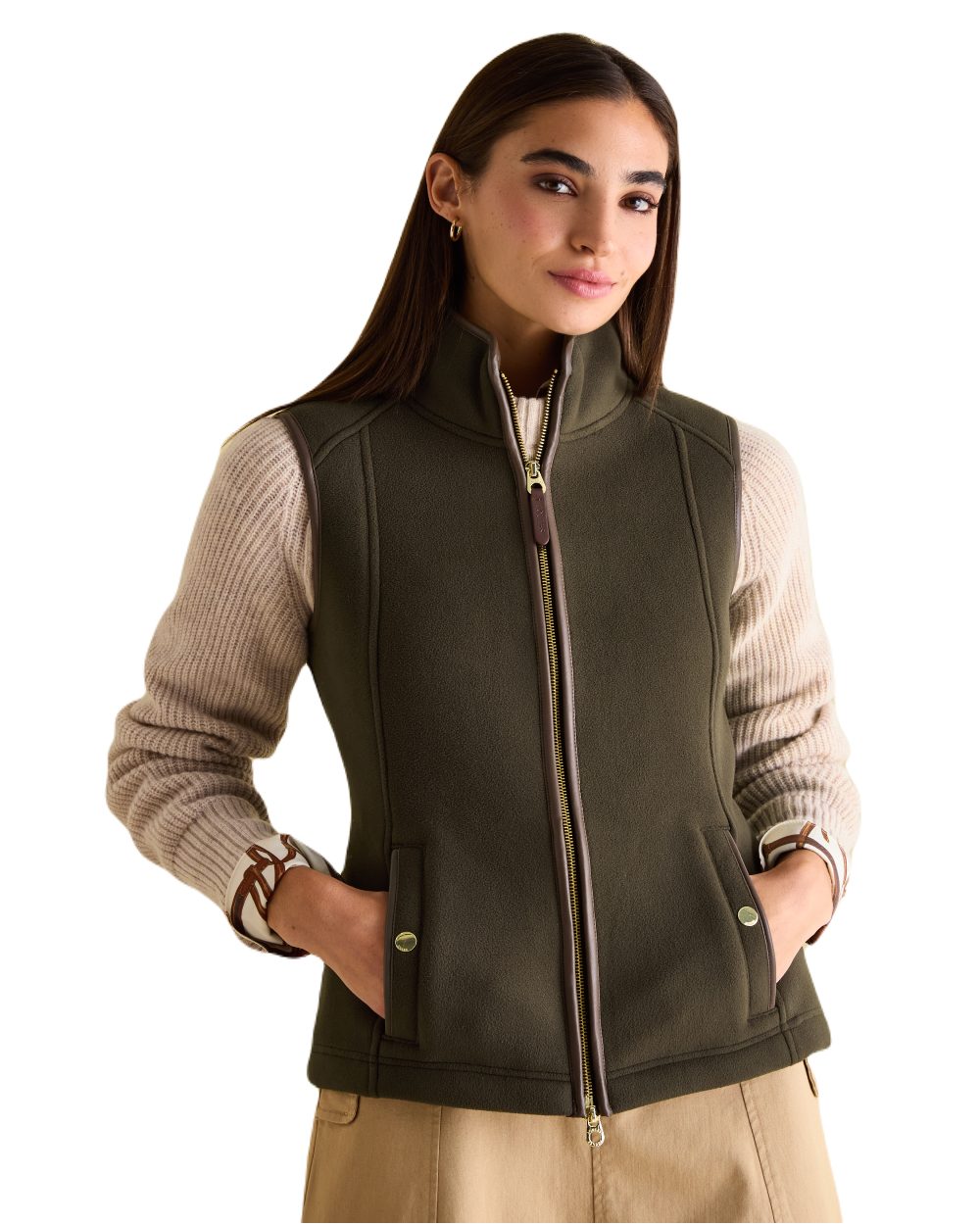 Green coloured Joules Fairbourne Fleece Gilet on white background 