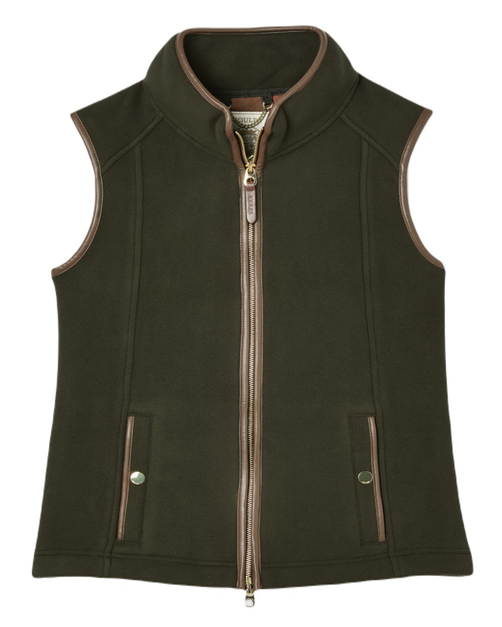 Green coloured Joules Fairbourne Fleece Gilet on white background 
