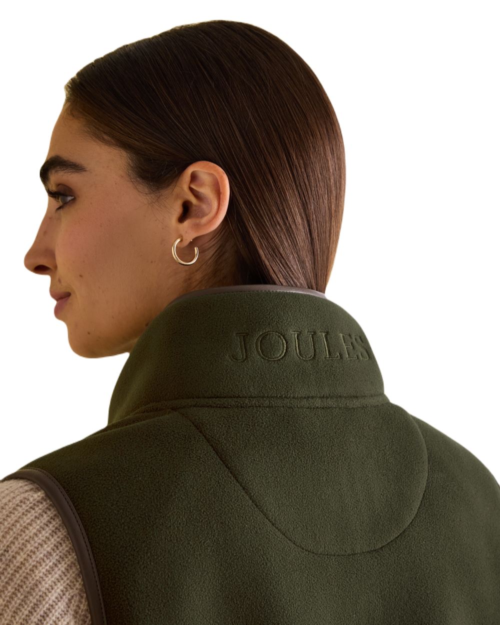 Green coloured Joules Fairbourne Fleece Gilet on white background 