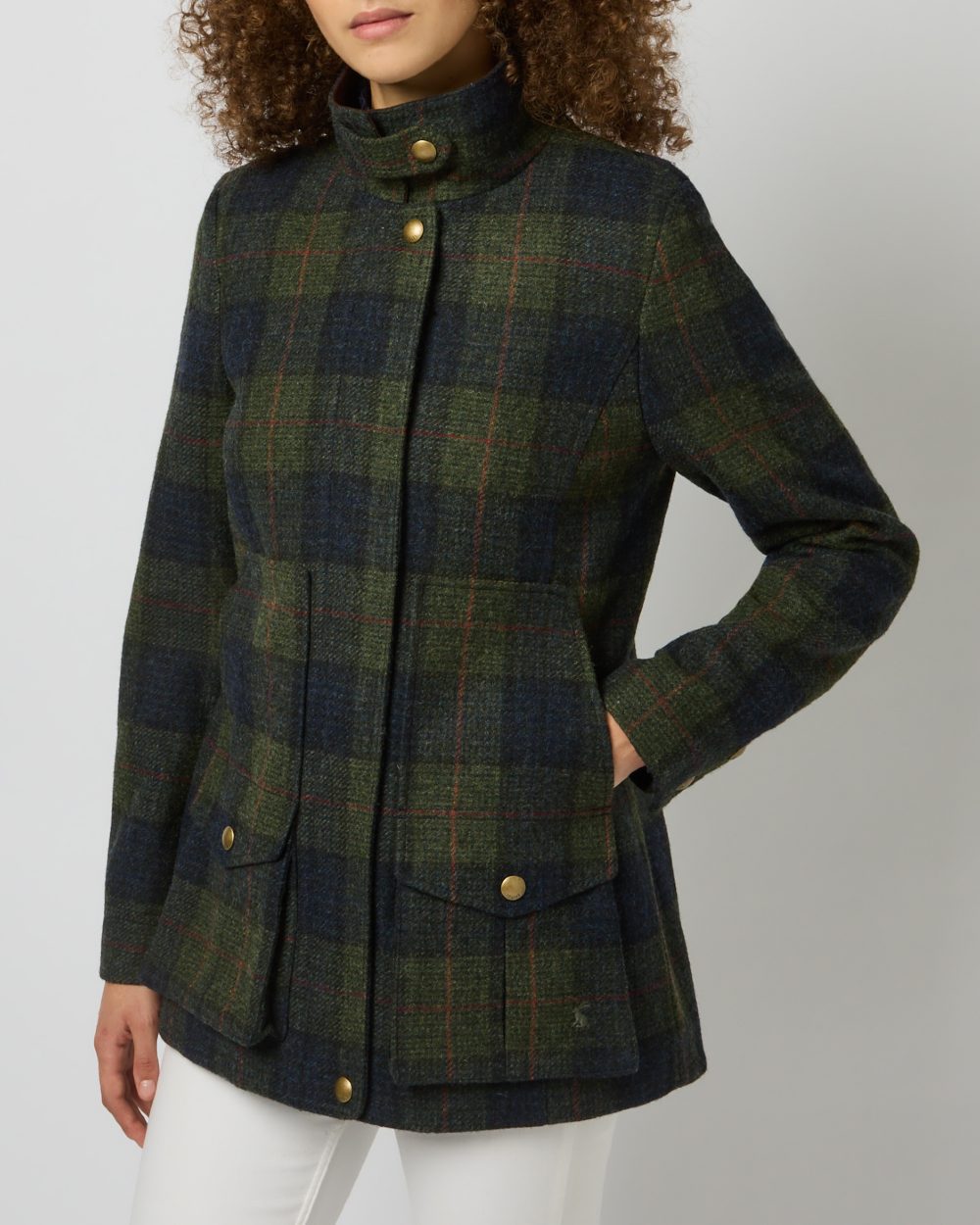 Brown Check coloured Joules Fieldcoat Tweed Jacket on studio background 