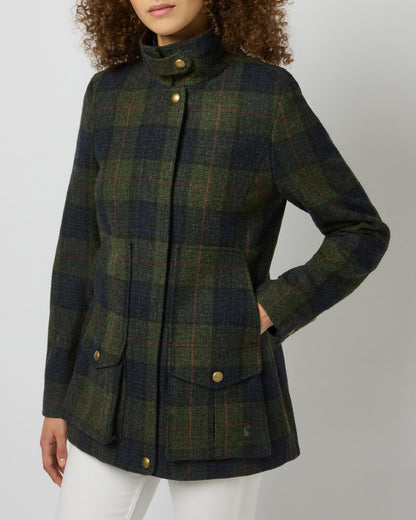 Brown Check coloured Joules Fieldcoat Tweed Jacket on studio background 