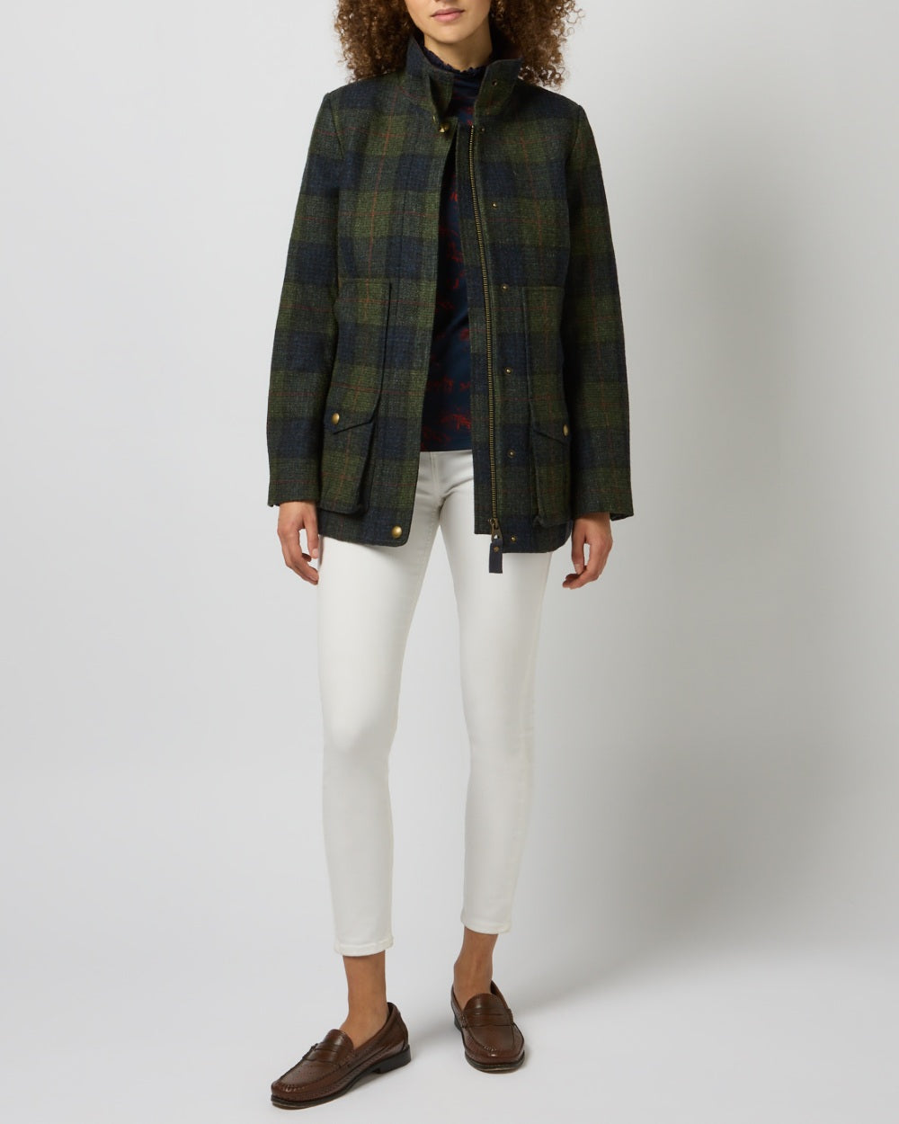 Brown Check coloured Joules Fieldcoat Tweed Jacket on studio background 