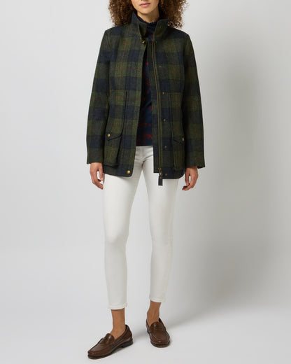Brown Check coloured Joules Fieldcoat Tweed Jacket on studio background 