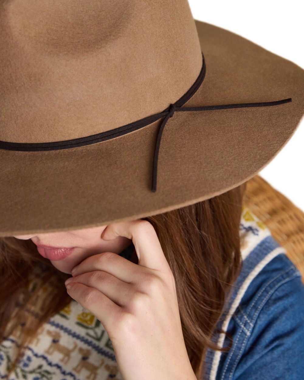 Tan Brown coloured Joules Grove Wool Fedora Hat on white background 
