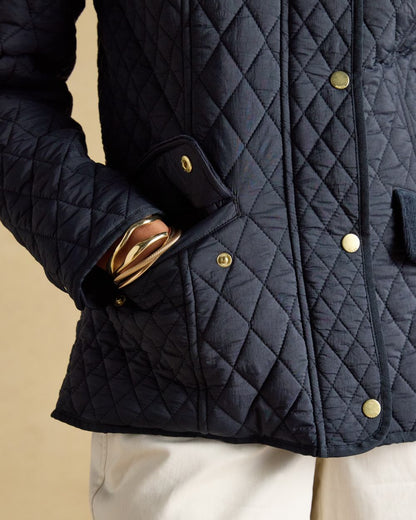 Navy coloured Joules Highclere Jacket on tan background 