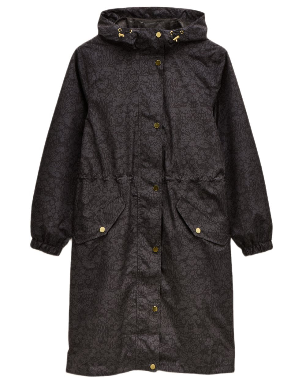 Black Coloured Joules Holkham Waterproof Packable Raincoat With Hood on white background 