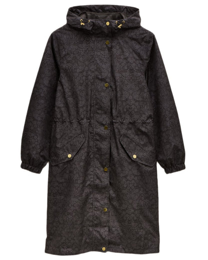 Black Coloured Joules Holkham Waterproof Packable Raincoat With Hood on white background 
