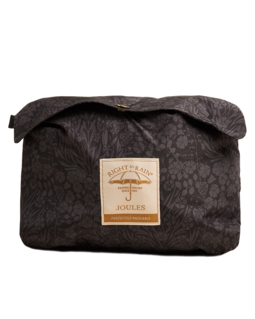 Black Coloured Joules Holkham Waterproof Packable Raincoat With Hood on white background 