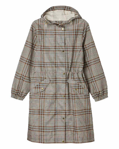 Dartmoor Check coloured Joules Holkham Waterproof Packable Raincoat With Hood on white background 