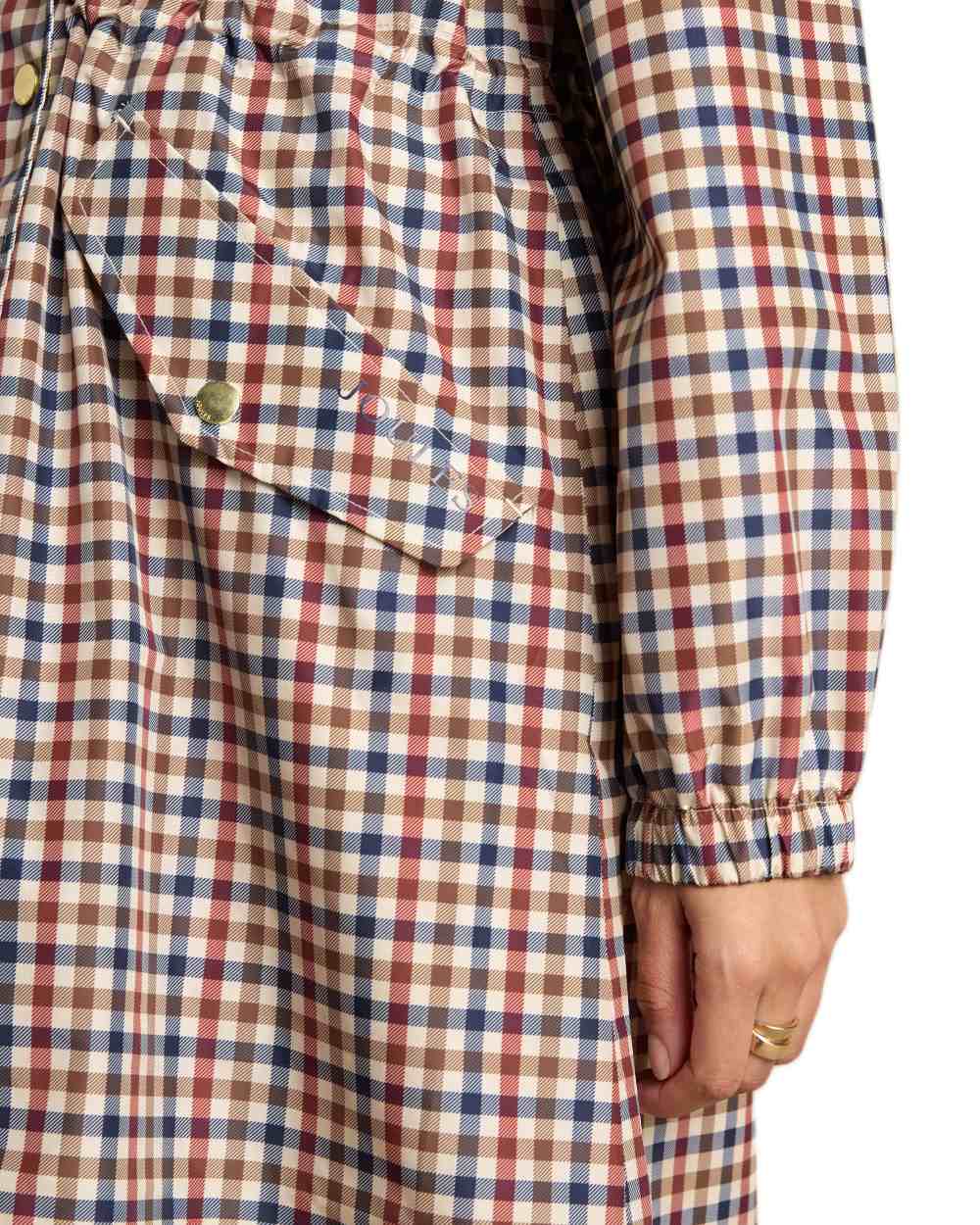 Gingham Coloured Joules Holkham Waterproof Packable Raincoat With Hood on white background 