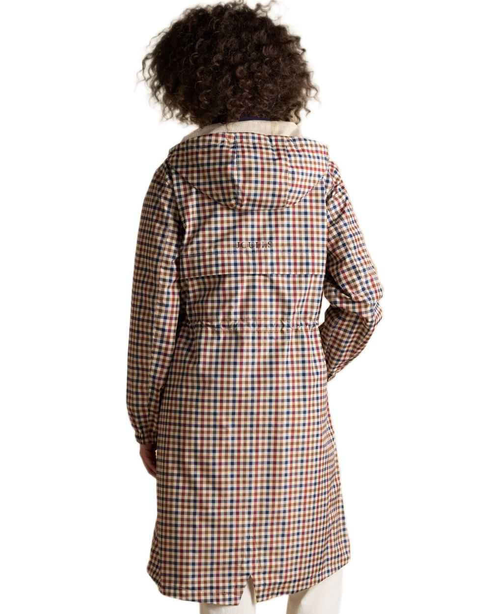 Gingham Coloured Joules Holkham Waterproof Packable Raincoat With Hood on white background 