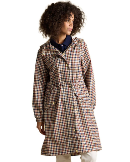 Gingham Coloured Joules Holkham Waterproof Packable Raincoat With Hood on white background 
