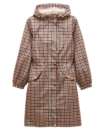 Gingham Coloured Joules Holkham Waterproof Packable Raincoat With Hood on white background 