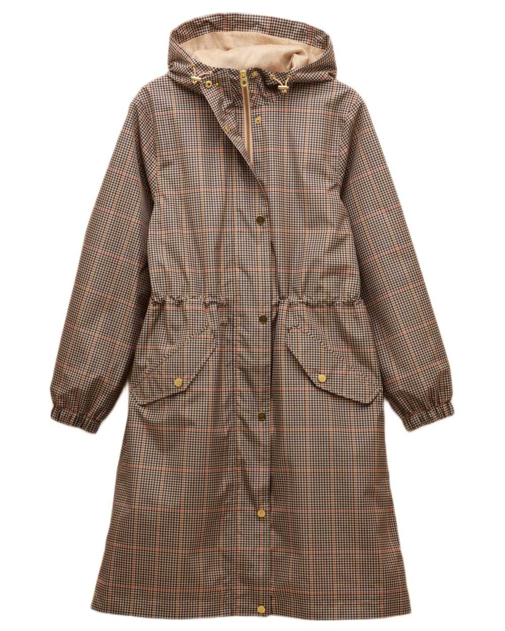 Henson Check Coloured Joules Holkham Waterproof Packable Raincoat With Hood on white background 
