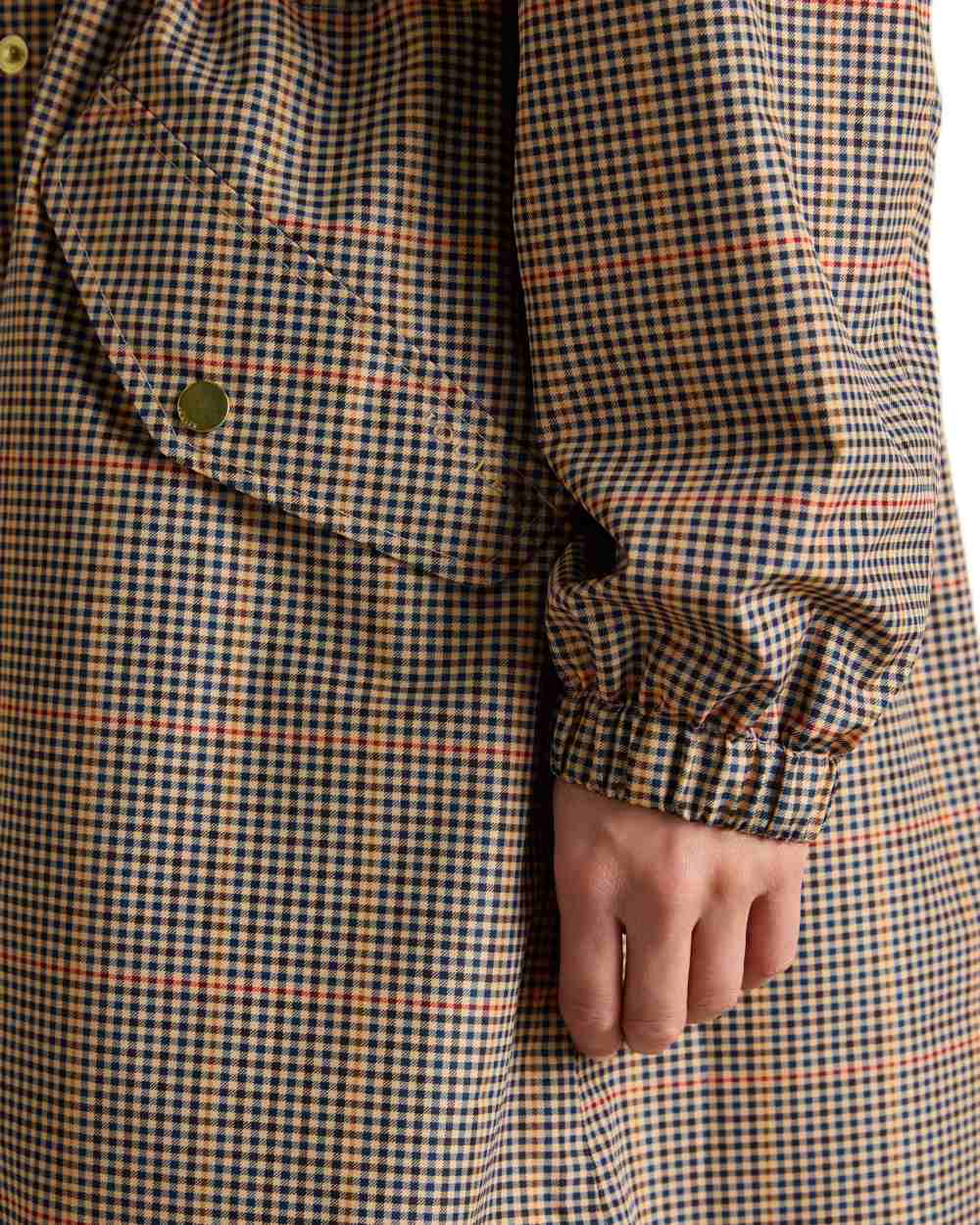 Henson Check Coloured Joules Holkham Waterproof Packable Raincoat With Hood on white background 