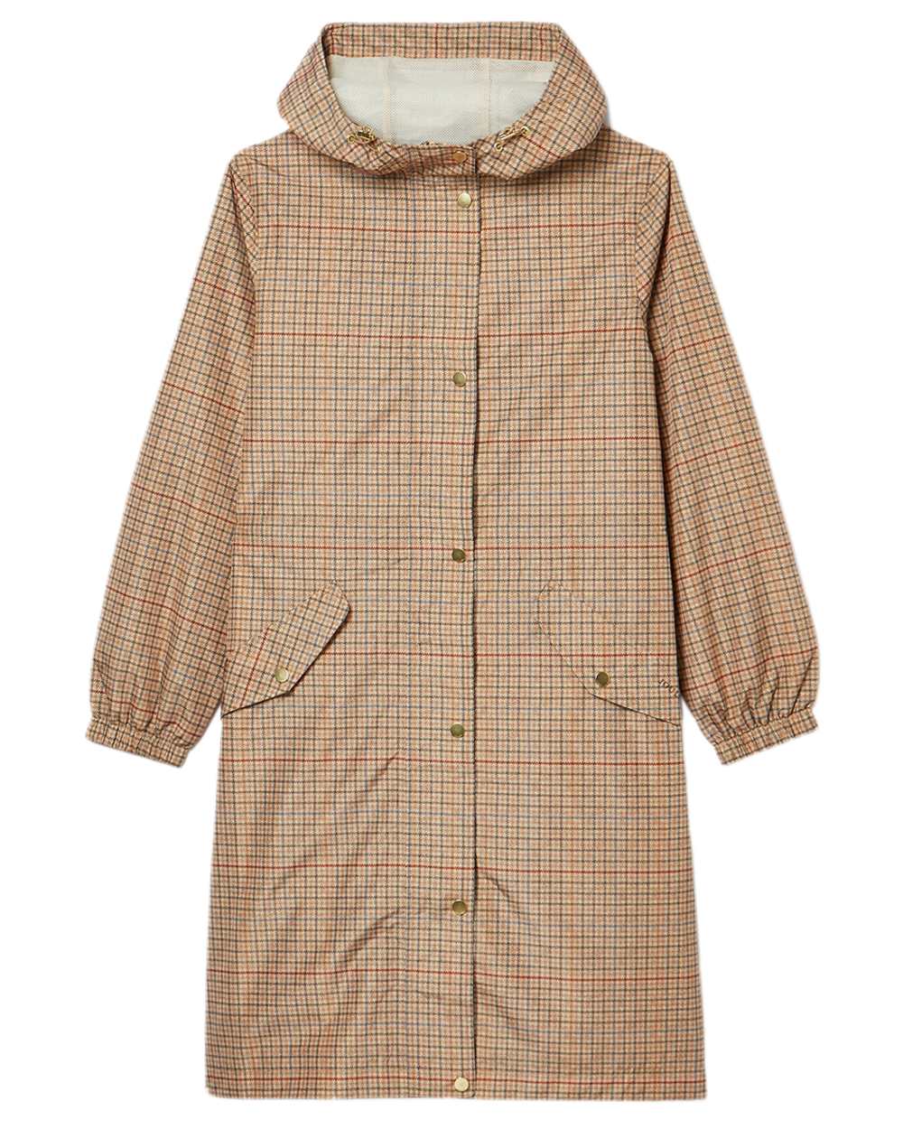 Holton Check Coloured Joules Holkham Waterproof Packable Raincoat With Hood on white background 