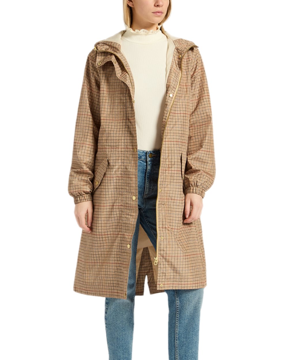 Holton Check Coloured Joules Holkham Waterproof Packable Raincoat With Hood on white background 