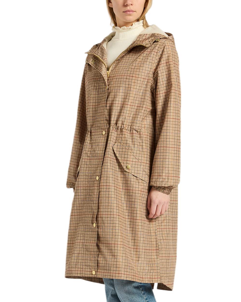 Holton Check Coloured Joules Holkham Waterproof Packable Raincoat With Hood on white background 