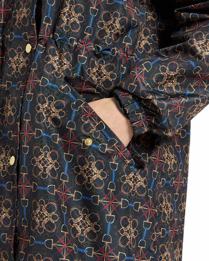 Navy Stirrup Geo Coloured Joules Holkham Waterproof Packable Raincoat With Hood on white background 