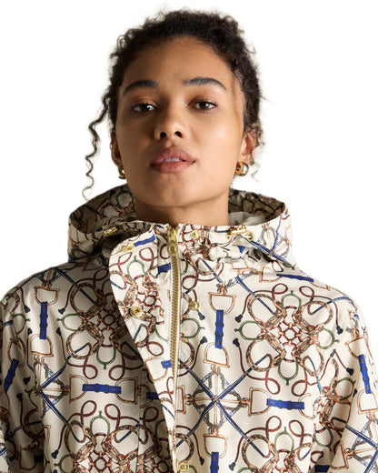 Stone Coloured Joules Holkham Waterproof Packable Raincoat With Hood on white background 