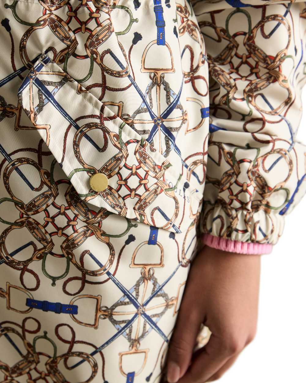 Stone Coloured Joules Holkham Waterproof Packable Raincoat With Hood on white background 