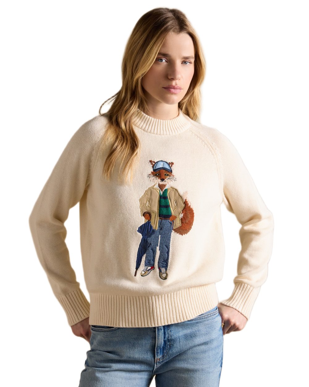Cream Coloured Joules Jonty Intarsia Knit Jumper on white background 