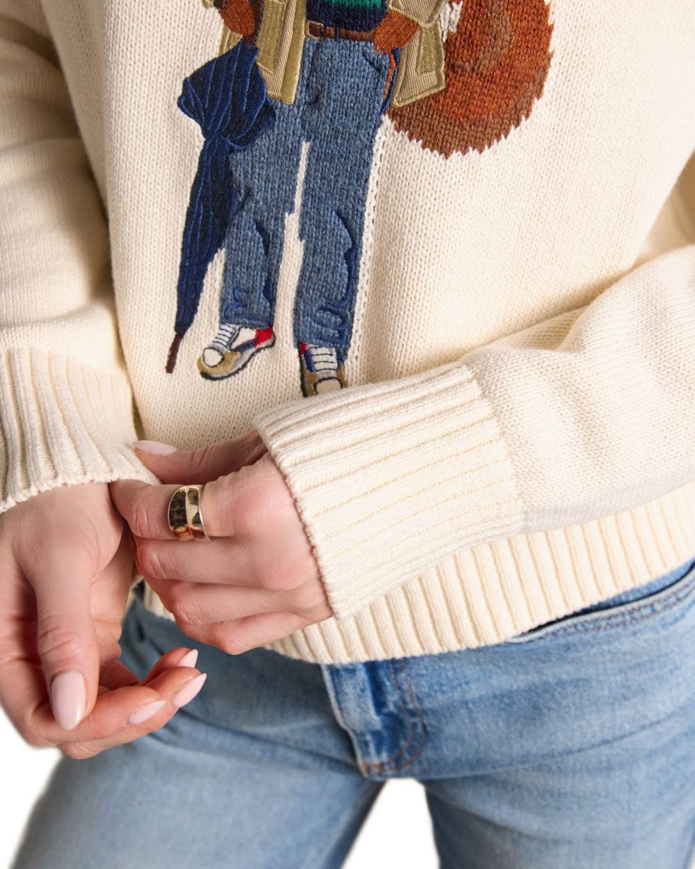 Cream Coloured Joules Jonty Intarsia Knit Jumper on white background 