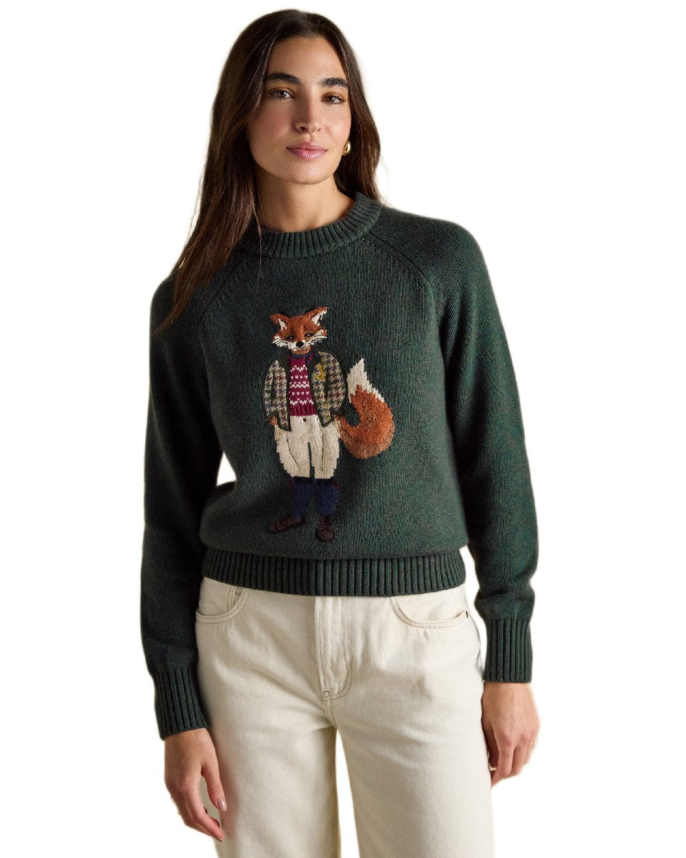 Green Coloured Joules Jonty Intarsia Knit Jumper on white background 