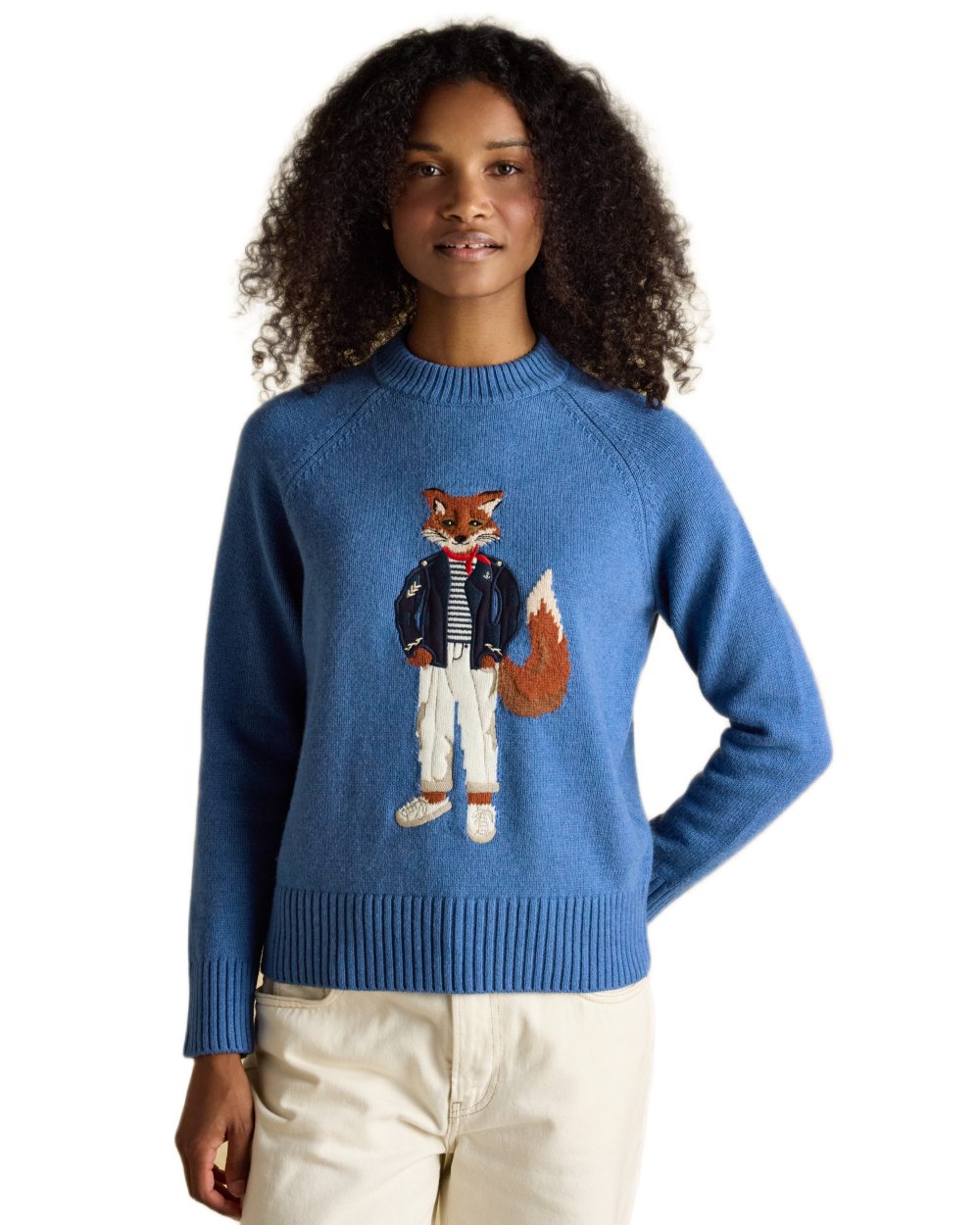 Mariner Blue Coloured Joules Jonty Intarsia Knit Jumper on white background 