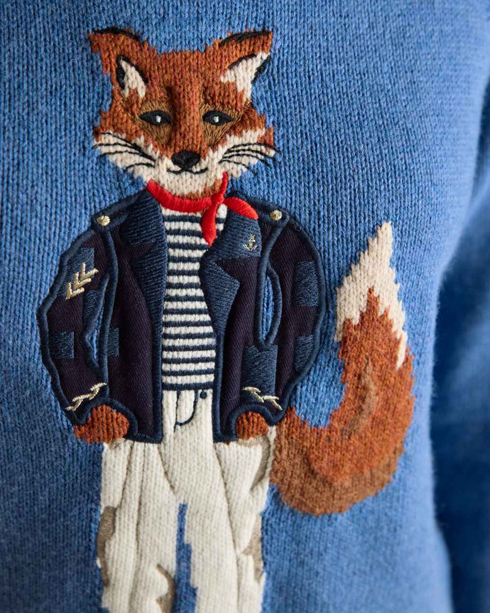 Mariner Blue Coloured Joules Jonty Intarsia Knit Jumper on white background 