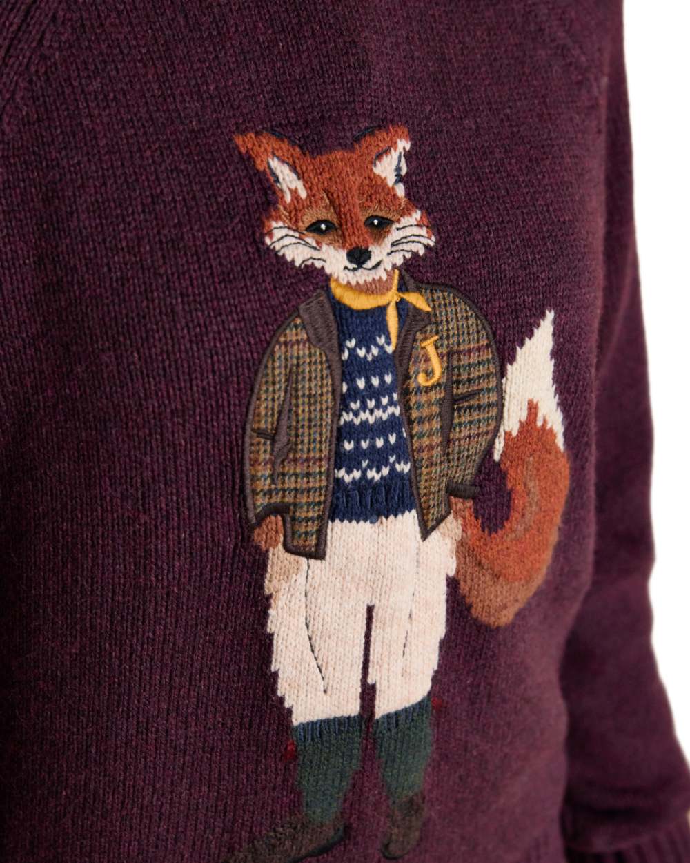 Wine Coloured Joules Jonty Intarsia Knit Jumper on white background 