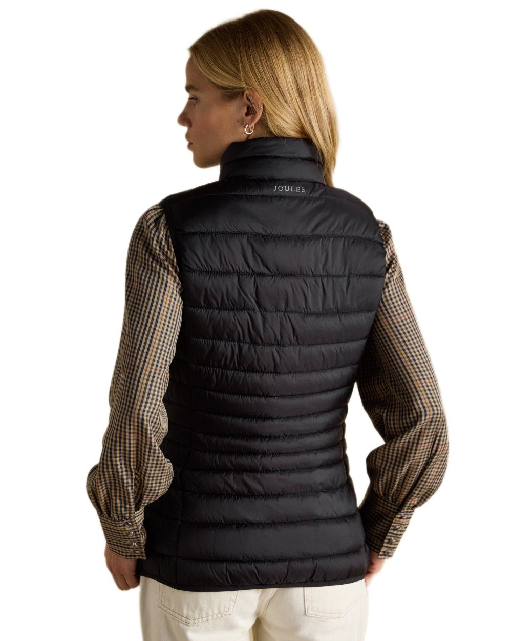 Black coloured Joules Kenley Showerproof Padded Gilet on white background 