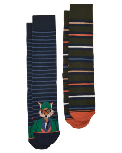 Navy Jonty Fox coloured Joules Kingsbury 2 Pack Socks on white background 