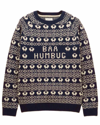 Navy Coloured Joules Mens Baa Humbug Intarsia Christmas Jumper on white background 