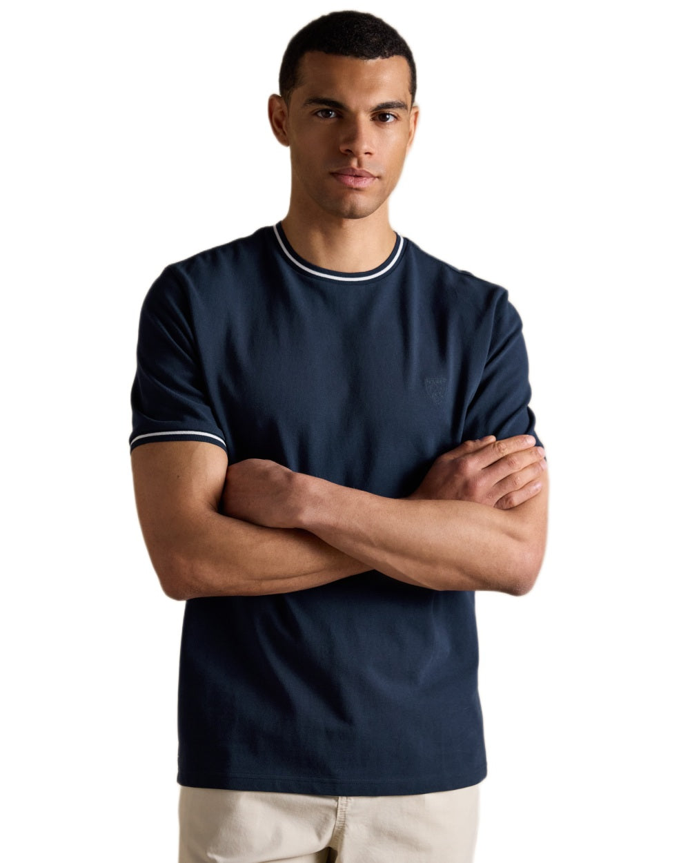 Navy coloured Joules Mens Classic Fit Cotton Pique T-Shirt on white background 