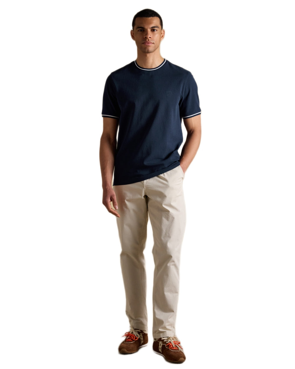 Navy coloured Joules Mens Classic Fit Cotton Pique T-Shirt on white background 