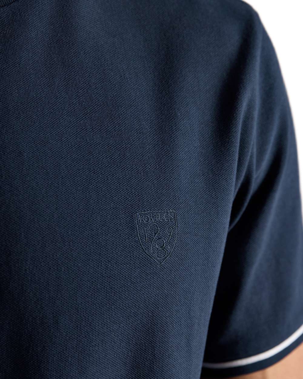 Navy coloured Joules Mens Classic Fit Cotton Pique T-Shirt on white background 