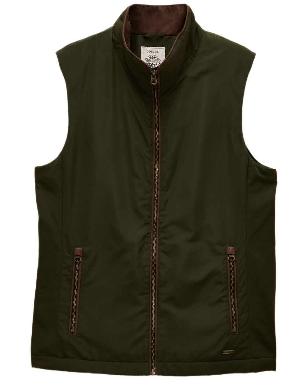 Green coloured Joules Mens Farnham Padded Fleece Lined Gilet on white background 