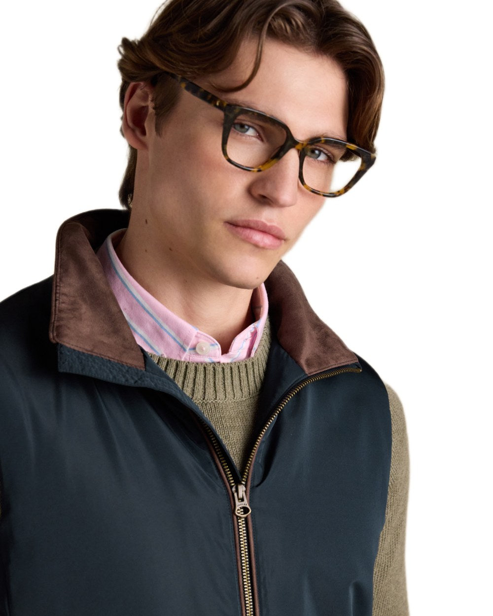 Navy coloured Joules Mens Farnham Padded Fleece Lined Gilet on white background 